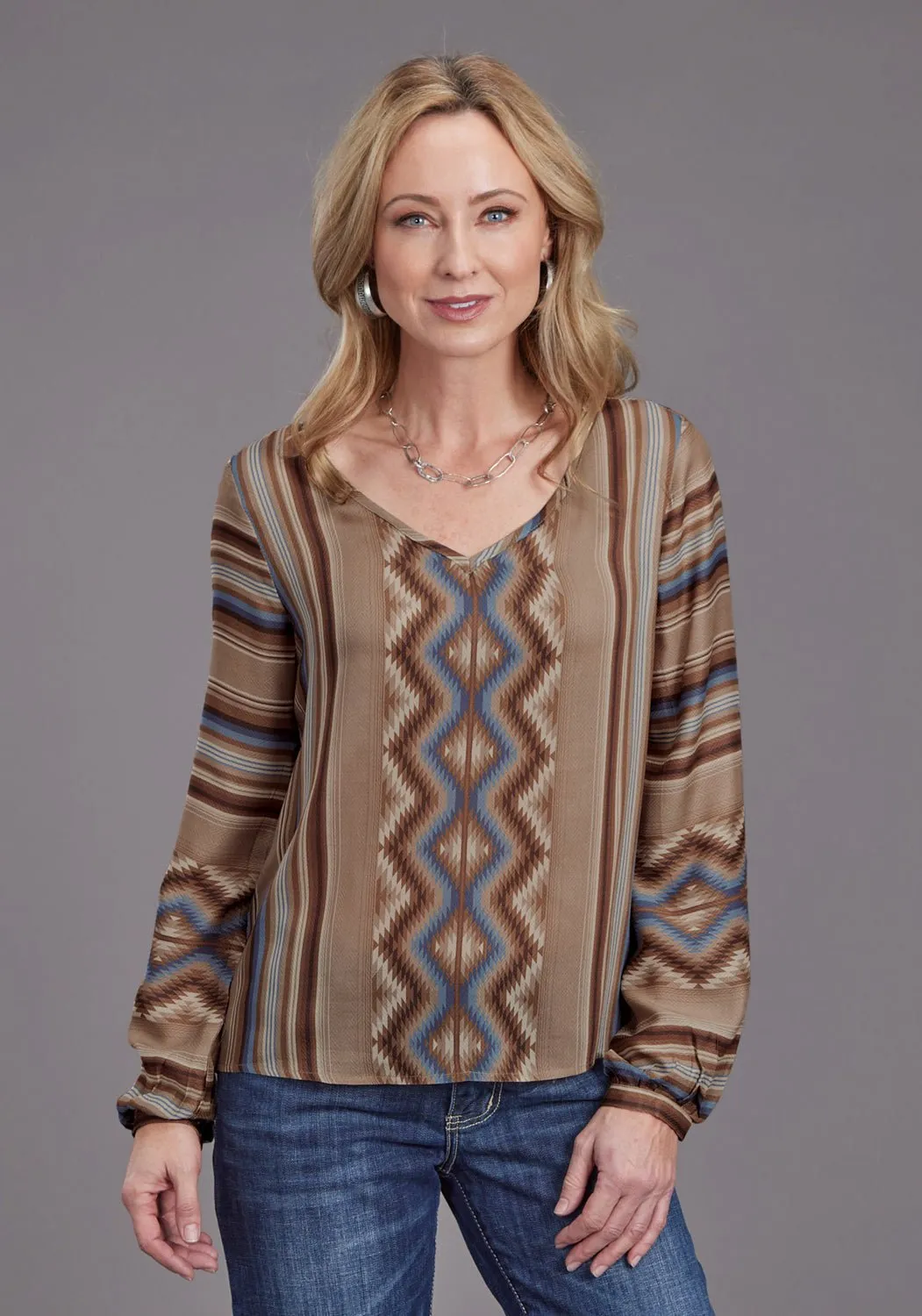 Stetson Womens Serape Herringbone Sand 100% Rayon L/S Tunic Breathable Lining