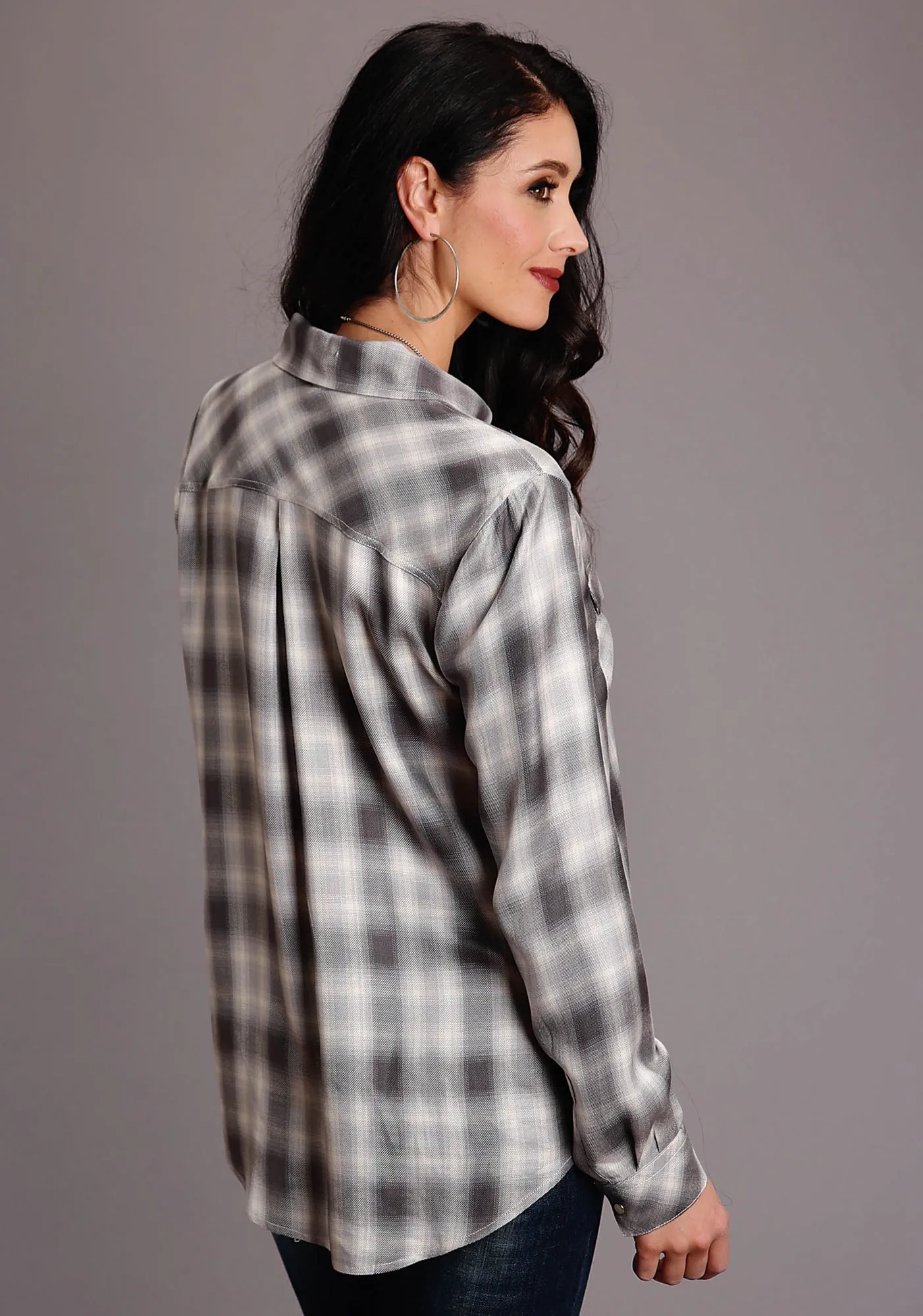 Urban Explorer Picnic Style Stetson Womens Smokey Grey Polyester Ombre Plaid L/S Shirt