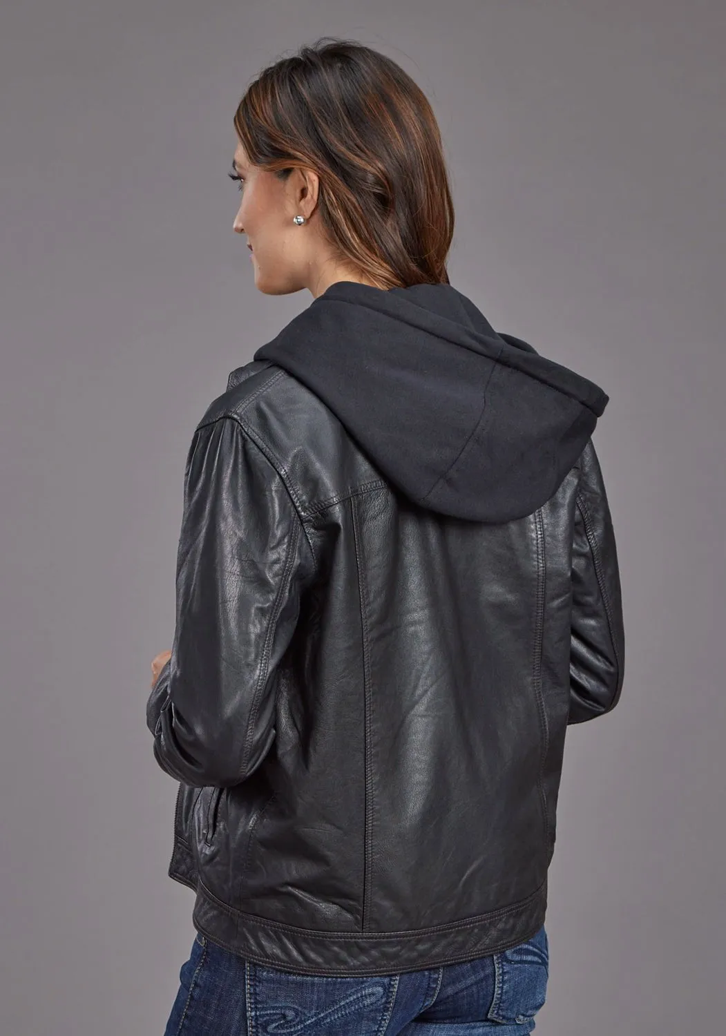 No Bulk Seam Design Stetson Womens Smooth Jean Style Black Leather Leather Jacket