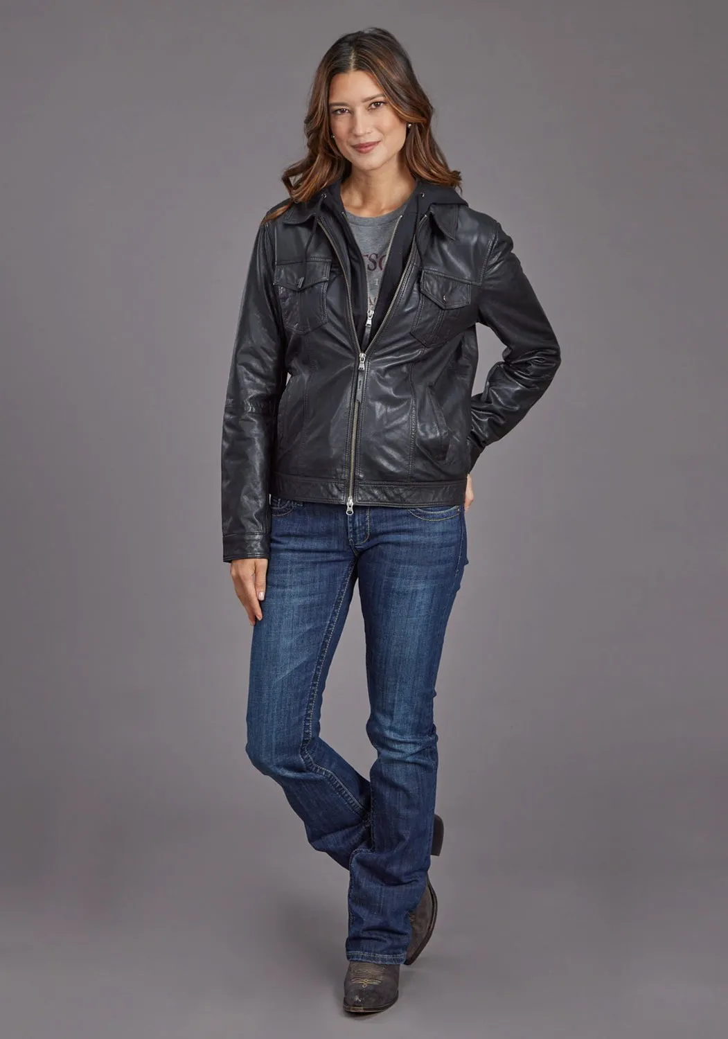 Stetson Womens Smooth Jean Style Black Leather Leather Jacket Everyday Fashion