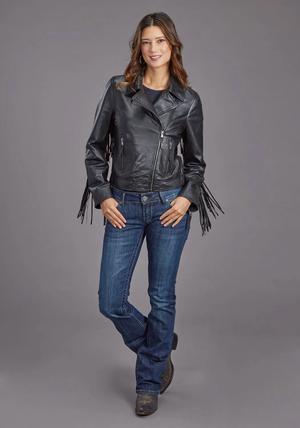 Rainy Day Brunch Outfit Shopping Day Street Fashion Textured Stetson Womens Smooth Moto Style Black Leather Leather Jacket