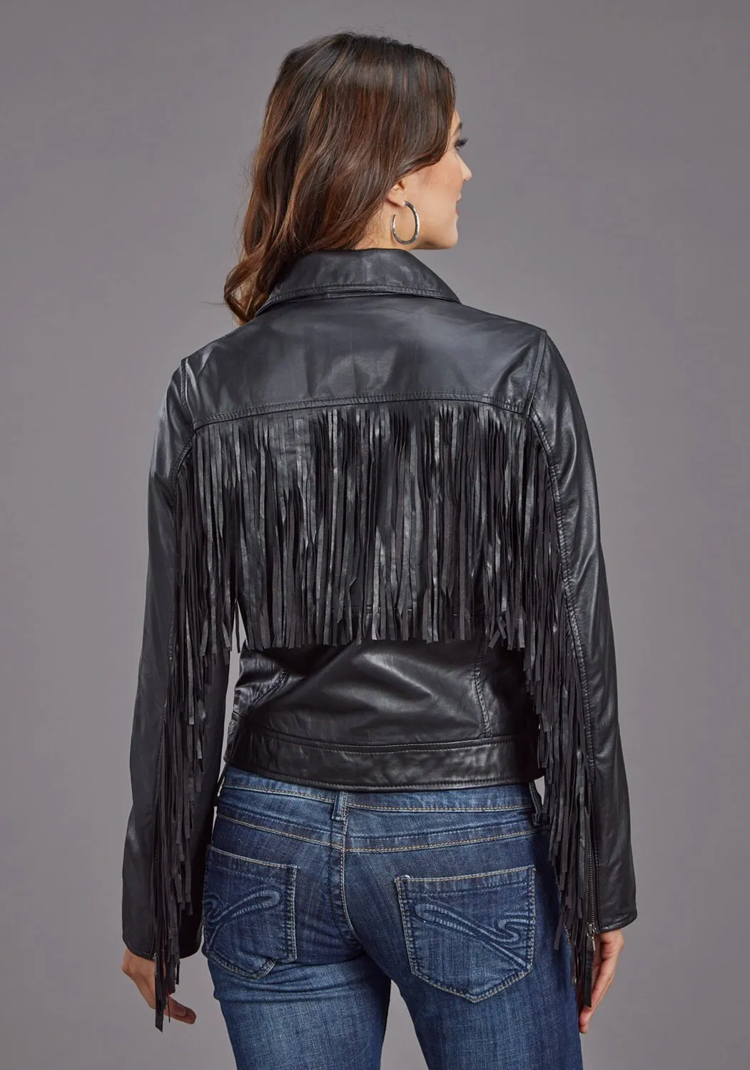 Stetson Womens Smooth Moto Style Black Leather Leather Jacket Easy Pairing comfortable length