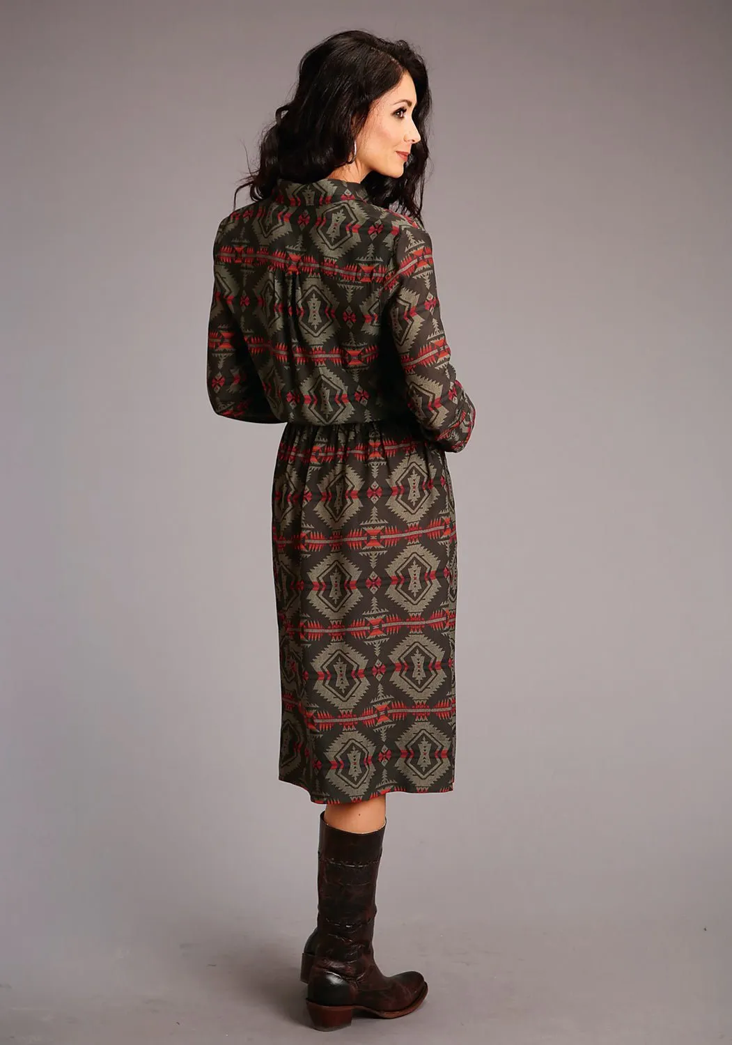 Stetson Womens Southwest Blanket Brown 100% Rayon L/S Dress Simple Touch Zero Waste Pattern Design