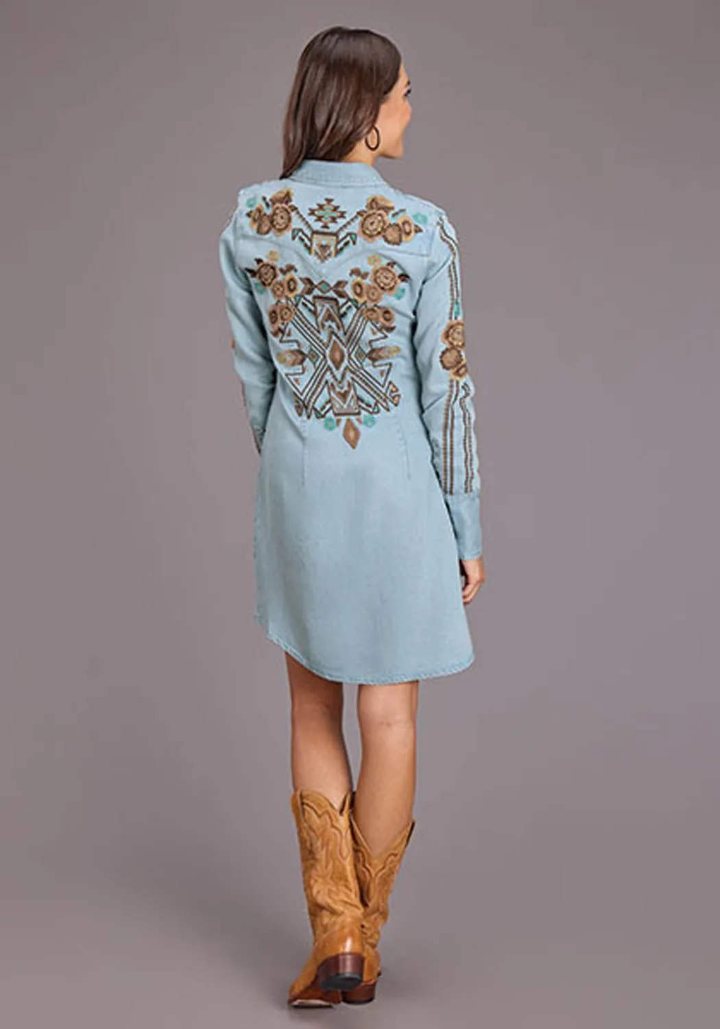 Standard Piece Spring Mood Bold Stetson Womens Southwestern Snap Button Blue Lyocell L/S Dress