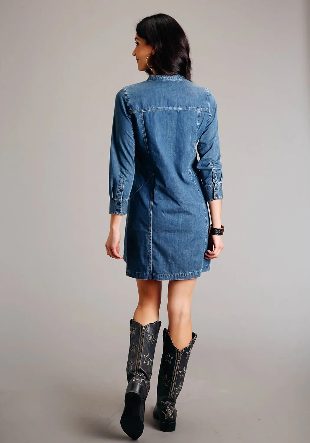Teen Outfit Bold Urban Explorer Stetson Womens Stand Collar Shirt Blue 100% Cotton L/S Dress