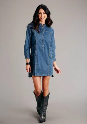 Stetson Womens Stand Collar Shirt Blue 100% Cotton L/S Dress Iconic Trend Natural Style Stetson Womens Stand Collar Shirt Blue 100% Cotton L/S Dress