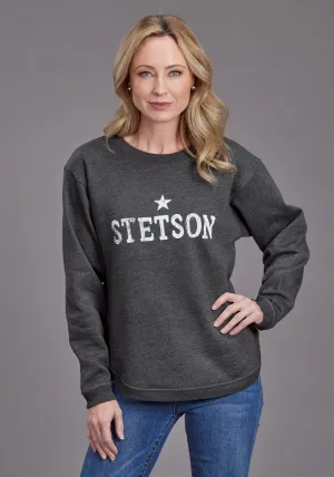 Stetson Womens Star Screenprint Heather Black Cotton Blend Pullover Sweater Built For Daily Brunch Outfit Classic Wear Luxury Classic Fit Stetson Womens Star Screenprint Heather Black Cotton Blend Pullover Sweater