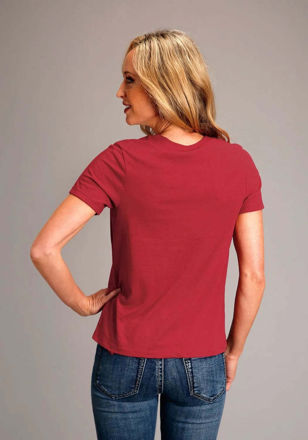 Stetson Womens Star Screenprint Red Cotton Blend S/S T-Shirt Contemporary Design