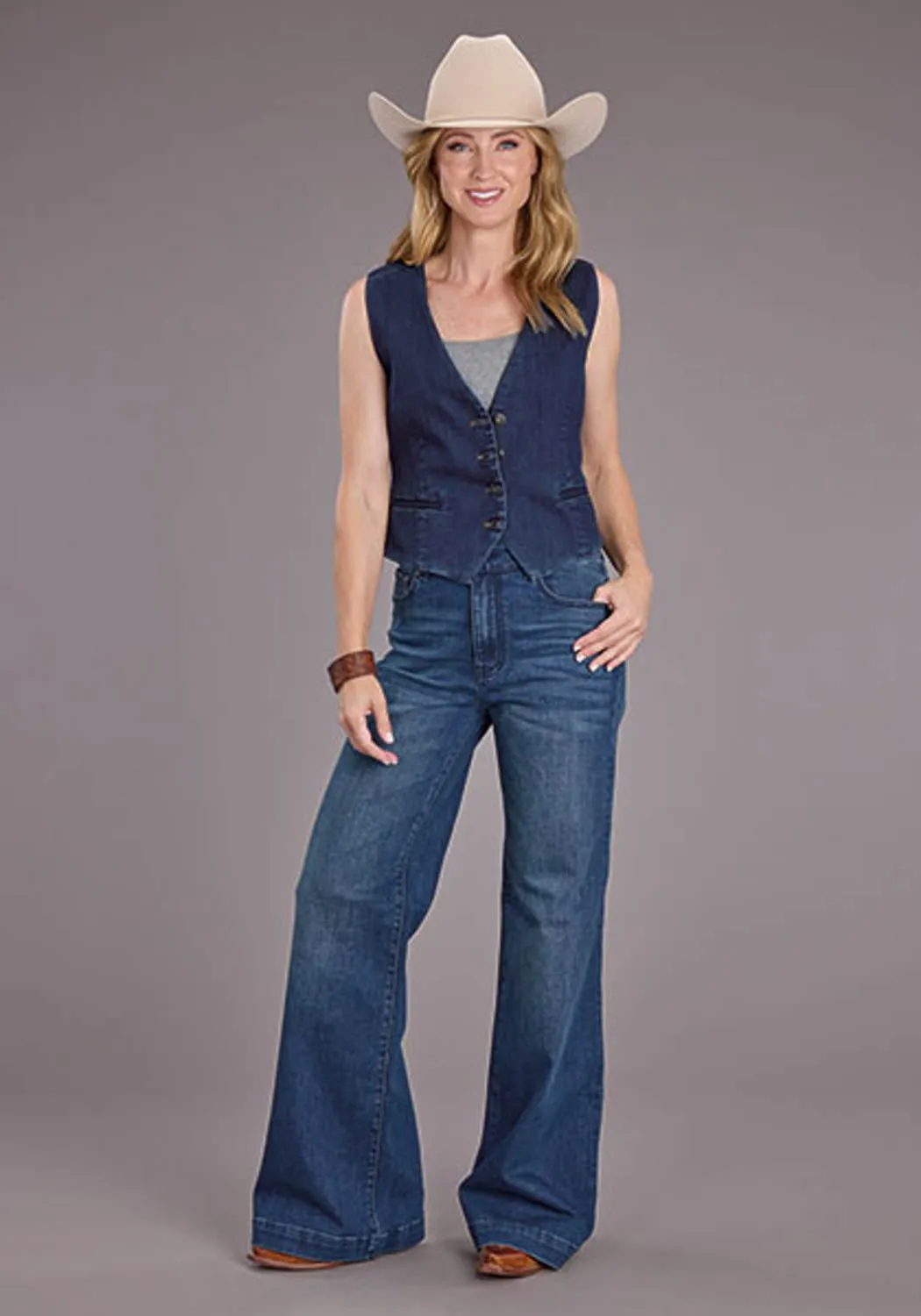 Outfit Plan Stetson Womens Stretch Denim Dark Wash Cotton Blend Cotton Vest