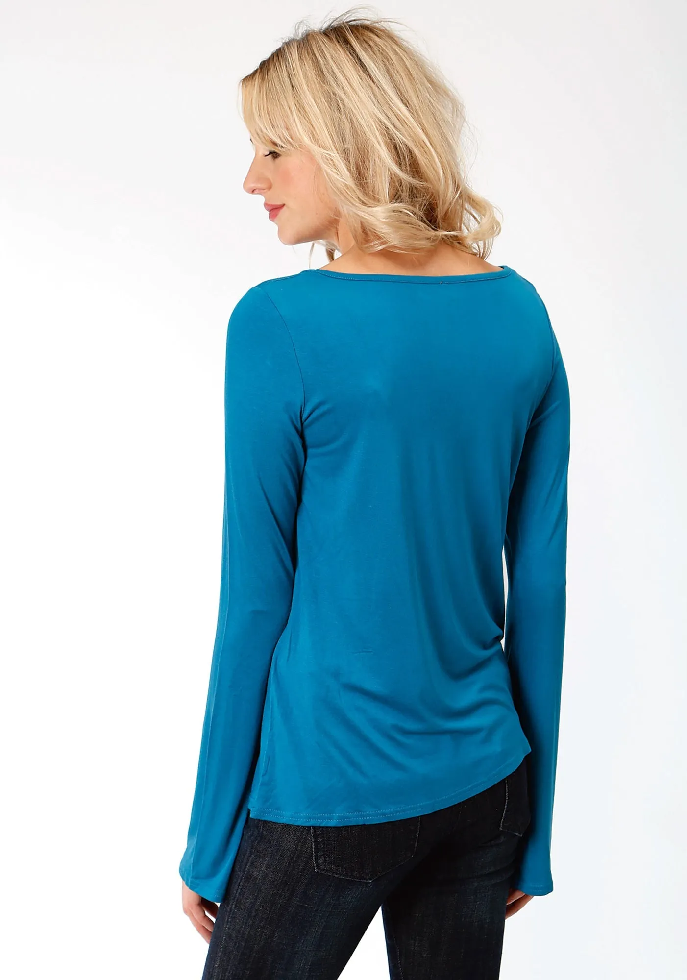 Stetson Womens Turquoise Rayon Blend V-Neck L/S T-Shirt Natural Style Trend Setter Road Trip Casual