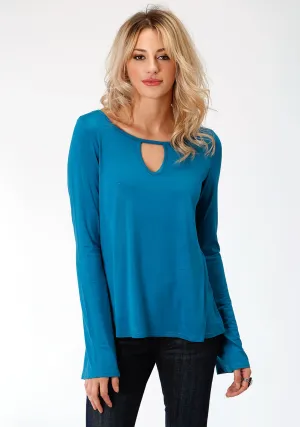 Stetson Womens Turquoise Rayon Blend V-Neck L/S T-Shirt Laser Cut Fading Modern Minimalist Creative Look Home Comfort Stetson Womens Turquoise Rayon Blend V-Neck L/S T-Shirt