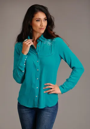 Stetson Womens Turquoise Western Embroidered Blue Rayon Blend L/S Blouse Weekend Casual Cooling Mesh Lining Sophisticated Style Stetson Womens Turquoise Western Embroidered Blue Rayon Blend L/S Blouse