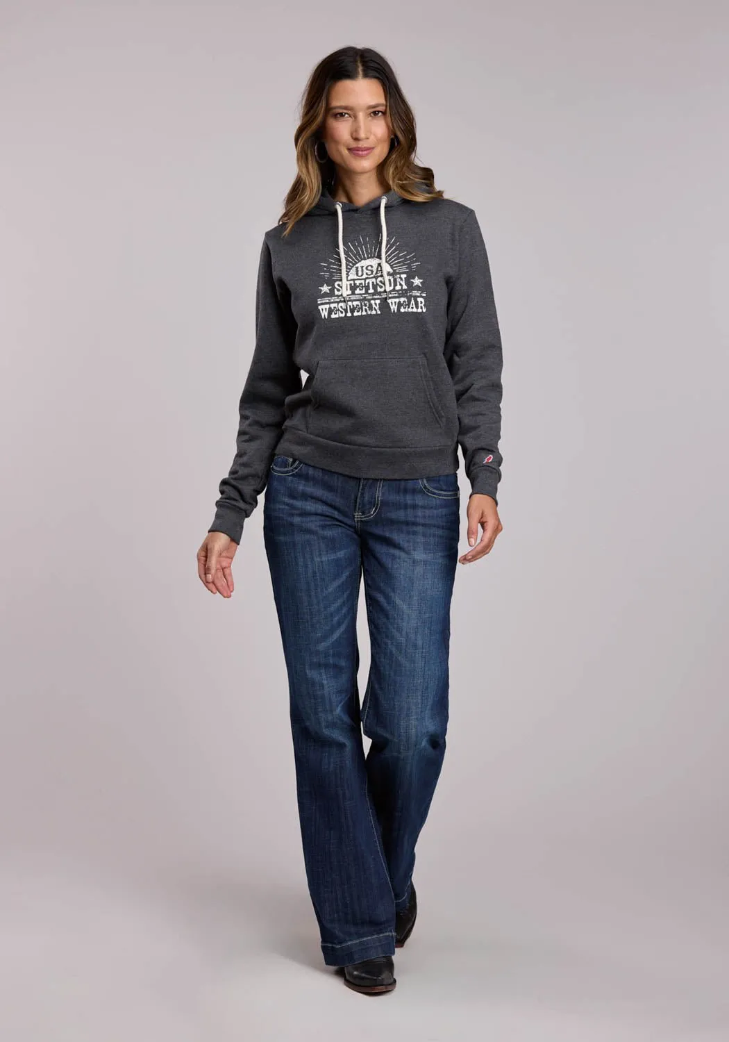 Natural Style Street Approved Stetson Womens USA Western Wear Black Cotton Blend Hoodie
