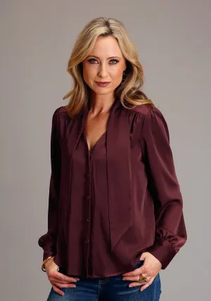Stetson Womens V-Neck Satin Wine Poly/Rayon L/S Blouse All-Weather Wear Stetson Womens V-Neck Satin Wine Poly/Rayon L/S Blouse Seasonal Essential