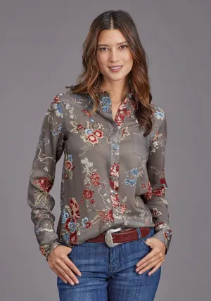 Stetson Womens Vintage Tapestry Grey 100% Rayon L/S Blouse Effortless Layer Stetson Womens Vintage Tapestry Grey 100% Rayon L/S Blouse Sleek Fit