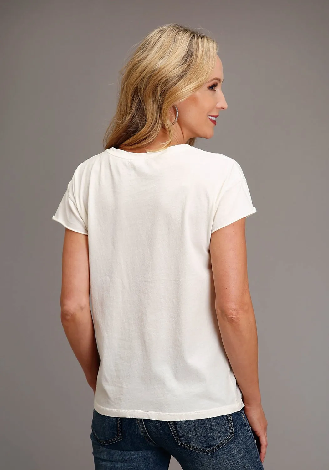 Luxurious Feel Stetson Womens Vtg White 100% Cotton Way Out West S/S Cactus T-Shirt