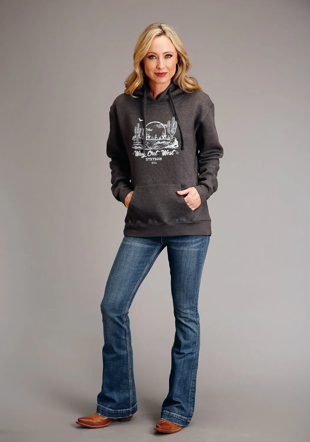 Stetson Womens Way Out West Grey Cotton Blend Hoodie Easy Care Essential Wardrobe