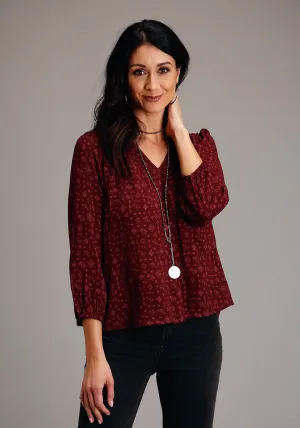 Stetson Womens Western Ditzy Wine Rayon/Nylon L/S Tunic Layered Ventilation Panels Midweight Textile Stetson Womens Western Ditzy Wine Rayon/Nylon L/S Tunic