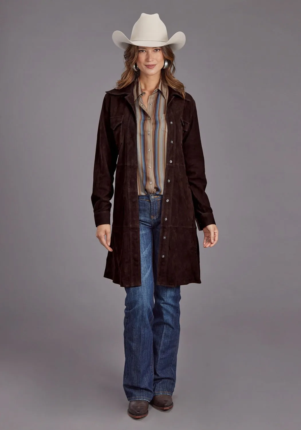 Universal Favorite Stetson Womens Western Shirt Chocolate Brown Lambskin L/S Dress