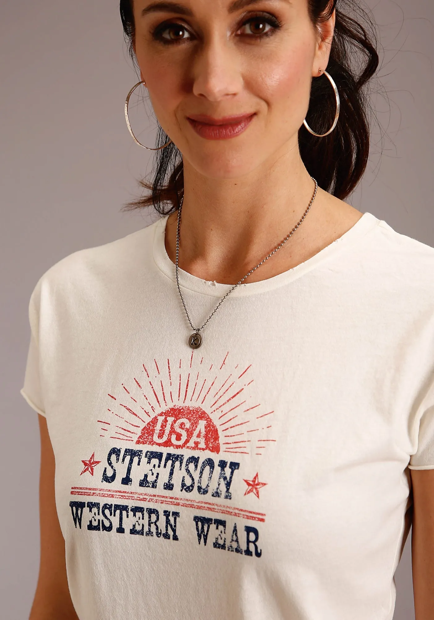 Stetson Womens White 100% Cotton USA Western Wear S/S T-Shirt Eco-Friendly Choice Chill Layer
