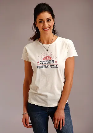 Stetson Womens White 100% Cotton USA Western Wear S/S T-Shirt Casual Chic Versatile Outfit Contemporary Look Stetson Womens White 100% Cotton USA Western Wear S/S T-Shirt