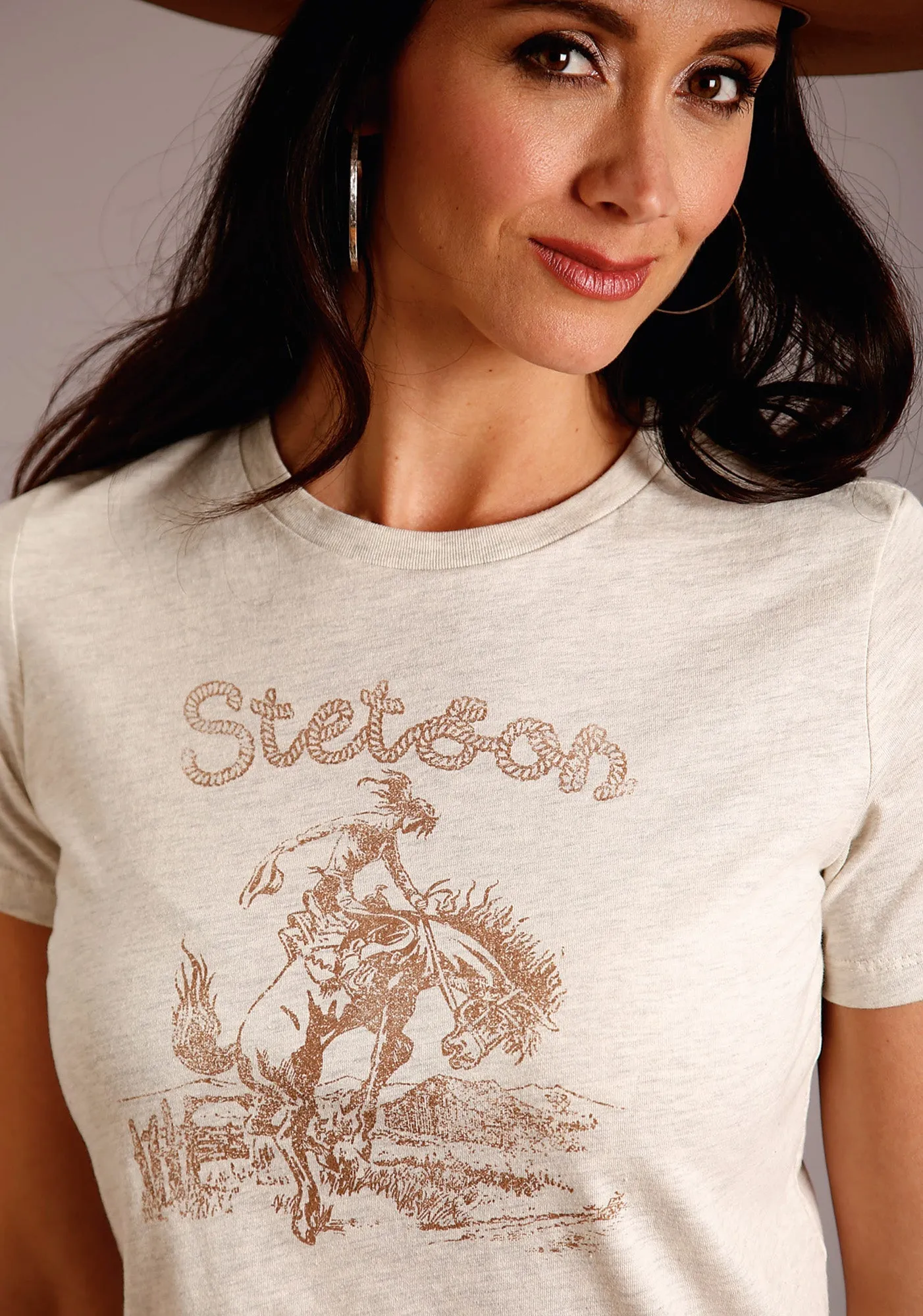 Graduation Ceremony Stetson Womens White Cotton Blend Bucking Horse S/S T-Shirt