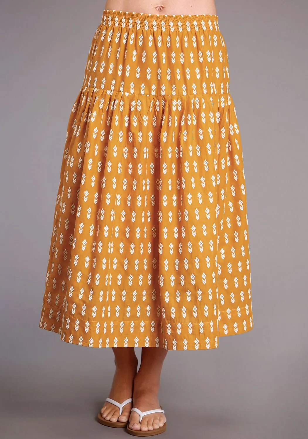 Stetson Womens Yellow 100% Cotton Aztec Schiffli Skirt Fashion Lover Versatile Office Wear Modern