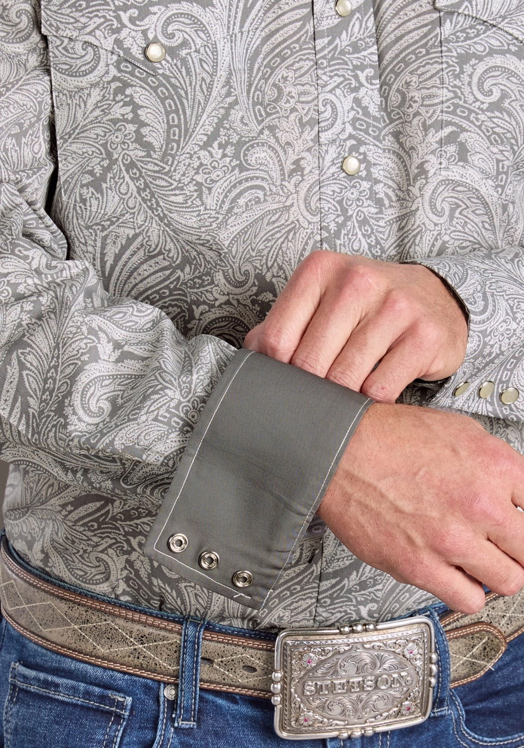 Snag Free Surface Comfort Fit Stetson Mens 2394 Paisley Smoke Grey 100% Cotton 1 Pkt L/S Shirt