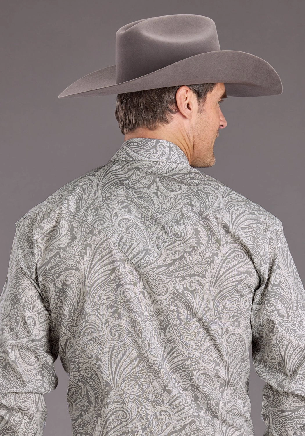Stetson Mens 2394 Smoke Paisley Grey 100% Cotton L/S Shirt Versatile Layer Brushed Inner Lining