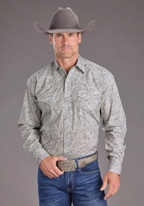 Stetson Mens 2394 Smoke Paisley Grey 100% Cotton L/S Shirt Contrast Stitching Stetson Mens 2394 Smoke Paisley Grey 100% Cotton L/S Shirt Sustainable fashion