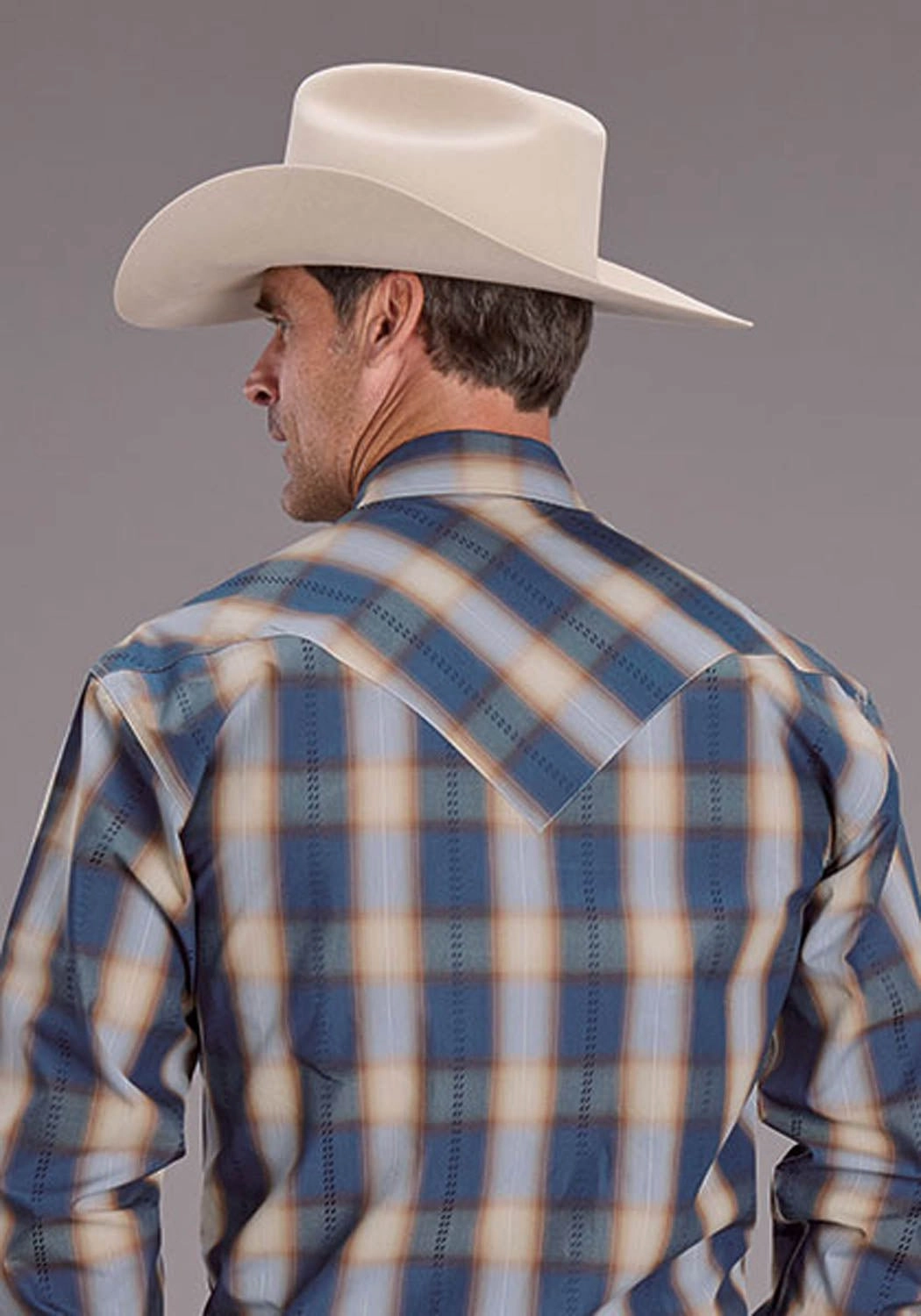 Snug feel Smooth Seam Finish Stetson Mens 2513 Ranch Plaid Blue/White 100% Cotton L/S Shirt