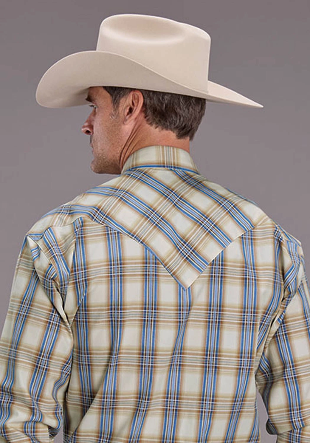 Winter Retreat Stetson Mens 2514 Cinnabar Plaid Tan/Blue 100% Cotton L/S Shirt