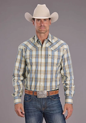 Stetson Mens 2514 Cinnabar Plaid Tan/Blue 100% Cotton L/S Shirt Ethically Made Fashionable Layer Stetson Mens 2514 Cinnabar Plaid Tan/Blue 100% Cotton L/S Shirt
