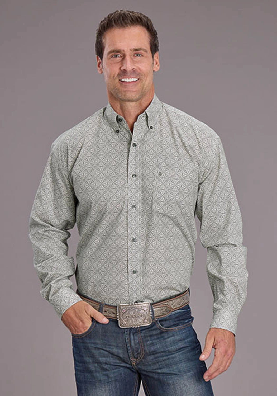 Stetson Mens 2518 Pewter Filigree Grey 100% Cotton 1 Pkt L/S Shirt Fashion staples