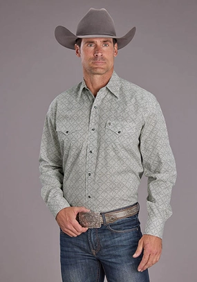 Stetson Mens 2518 Pewter Filigree Grey 100% Cotton L/S Shirt Multi-Purpose Stetson Mens 2518 Pewter Filigree Grey 100% Cotton L/S Shirt Chilly Weather Wear