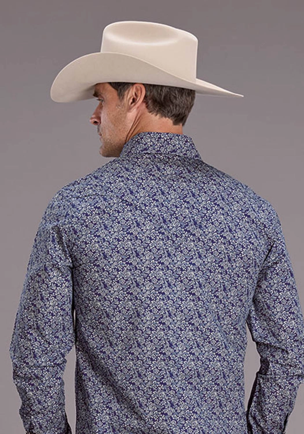 Micro Perforated Texture Stetson Mens 2523 Vintage Prairie Blue 100% Cotton L/S Shirt