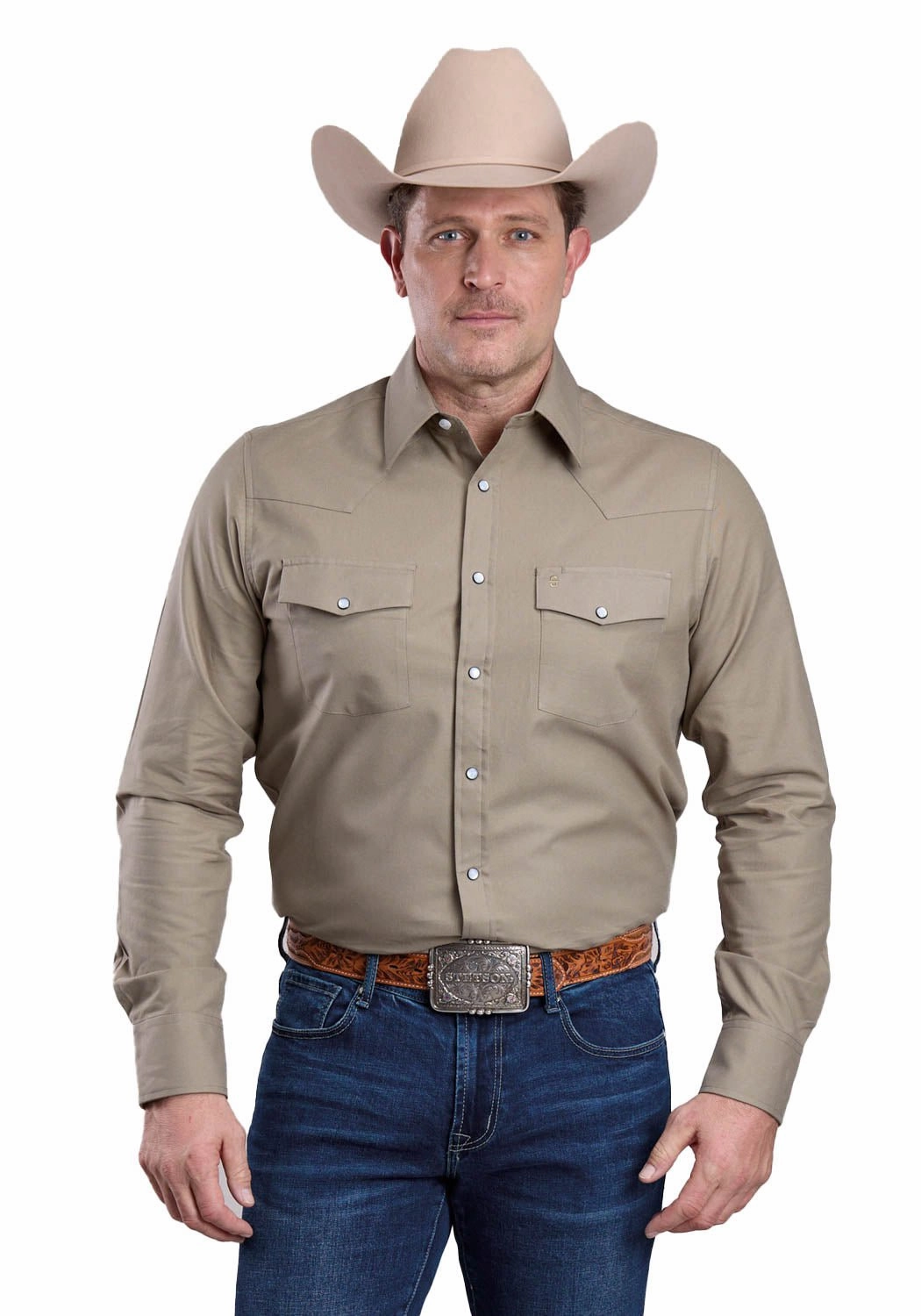 Stetson Mens 2768 Soft Oxford Dusty Olive 100% Cotton L/S Shirt Tall Length