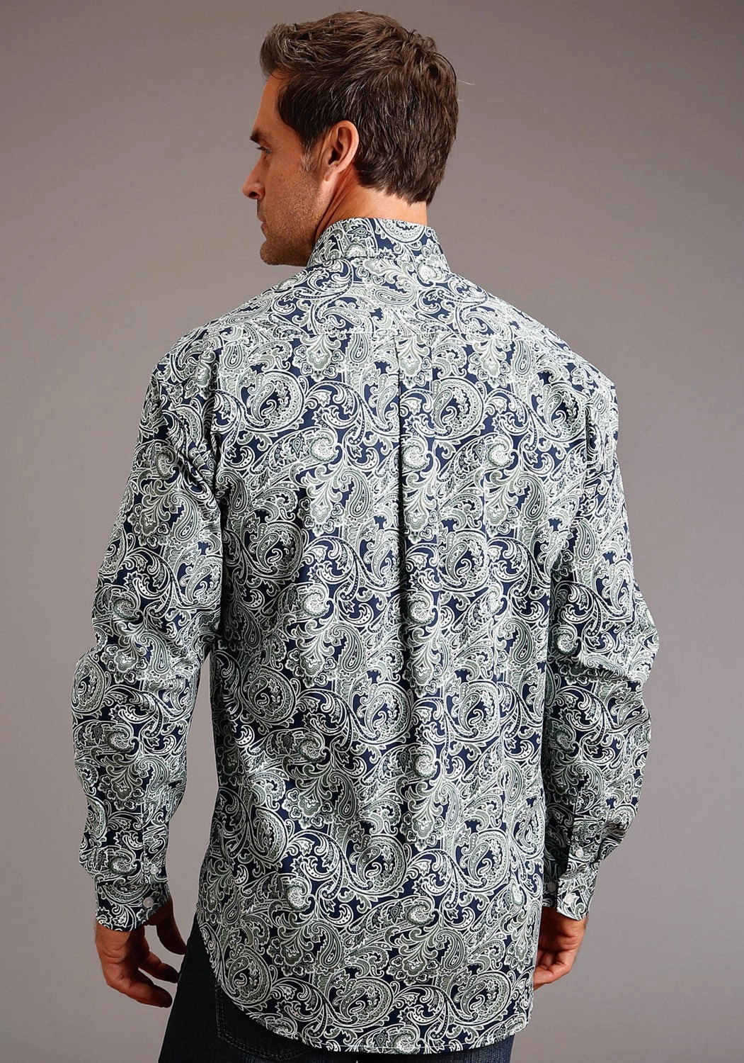 Stetson Mens Blue 100% Cotton Greenspring Paisley BD L/S Shirt Snug feel