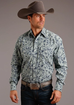 Stetson Mens Blue 100% Cotton Greenspring Paisley L/S 2 Pocket Shirt Comfy Design Stetson Mens Blue 100% Cotton Greenspring Paisley L/S 2 Pocket Shirt No Slip Shoulder Grip Holiday Style