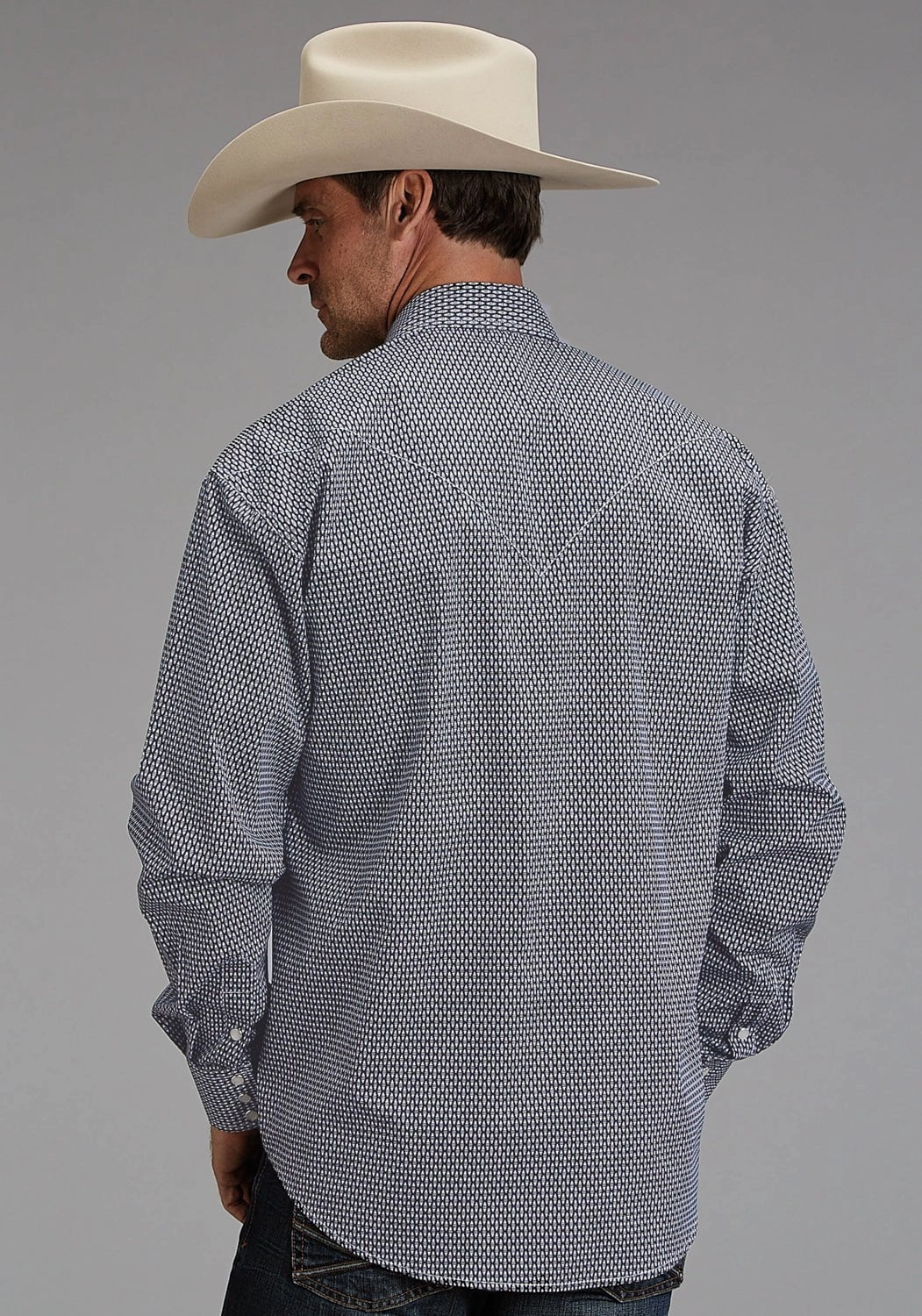 Fitted Design Stetson Mens Broken Diamond Navy 100% Cotton L/S Shirt