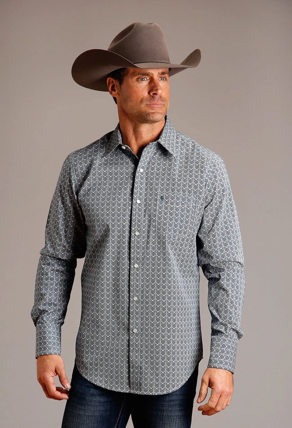 Stetson Mens Chevron Grid Blue 100% Cotton L/S Shirt Chill Comfort Active Lifestyle