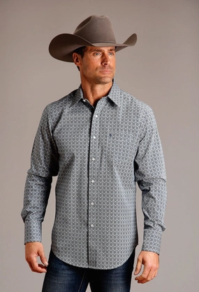 Stetson Mens Chevron Grid Blue 100% Cotton L/S Shirt Stylish Fit Stetson Mens Chevron Grid Blue 100% Cotton L/S Shirt Chill Comfort Active Lifestyle