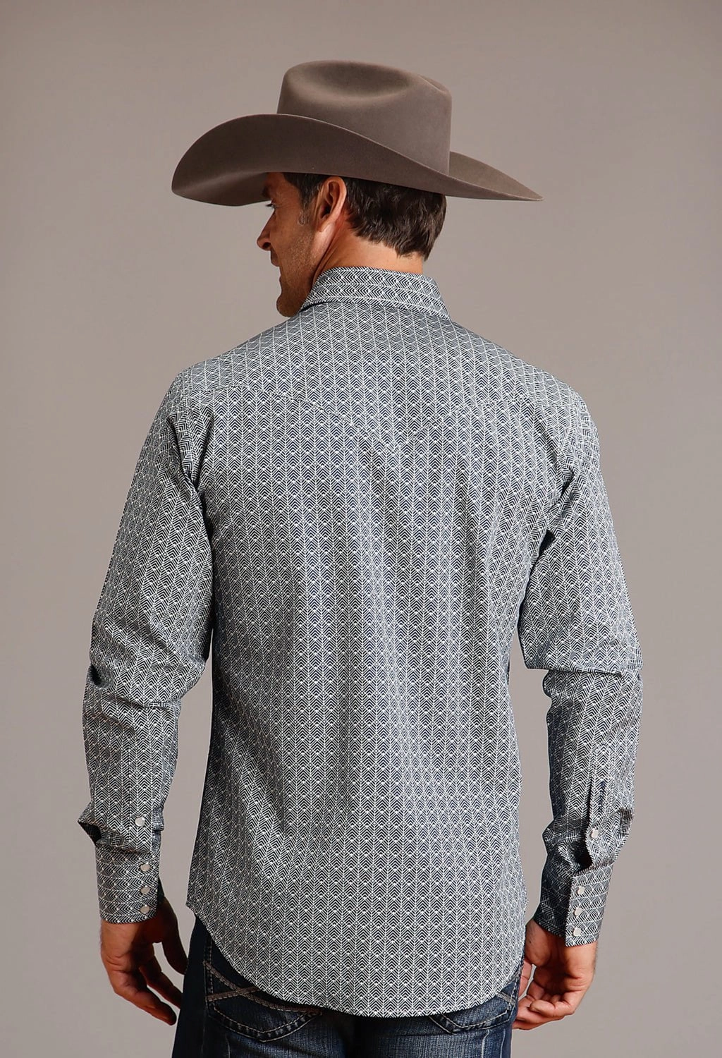 Stetson Mens Chevron Grid Blue 100% Cotton L/S Shirt Light Comfort Thermal Regulation Fabric