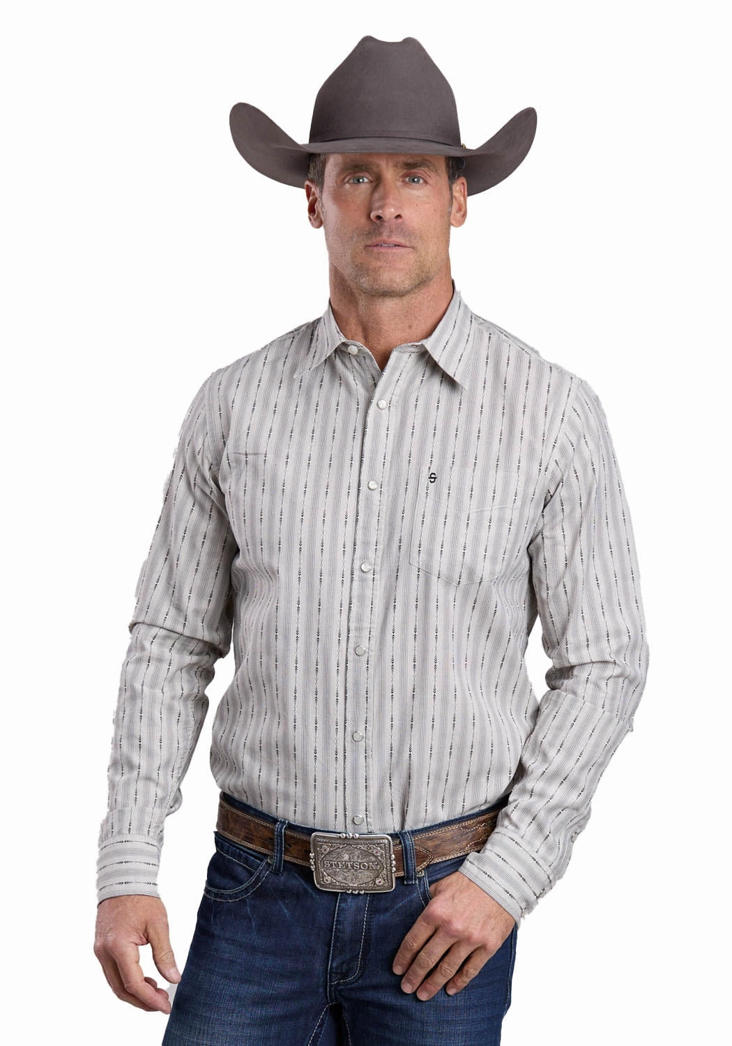 Thermal regulation Everyday Fashion Stetson Mens Dobby Stripe Black 100% Cotton L/S Shirt