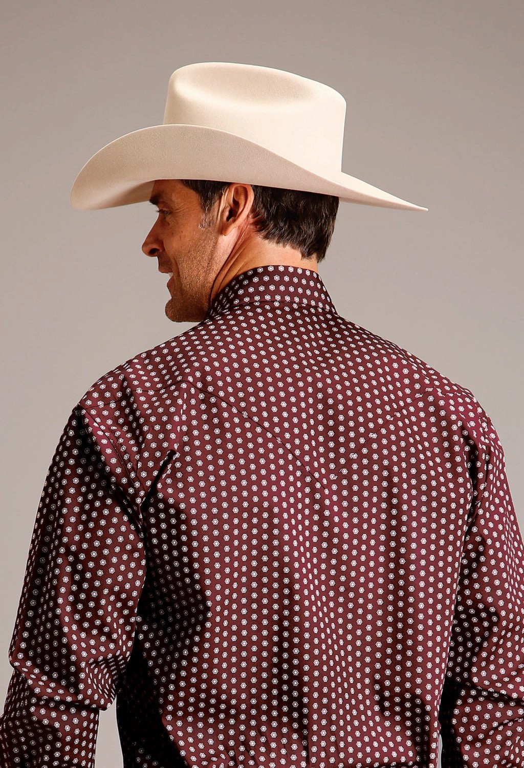 Gift Idea Adjustable Cuff Closure Stetson Mens Geometric Sunburst Wine 100% Cotton L/S Shirt