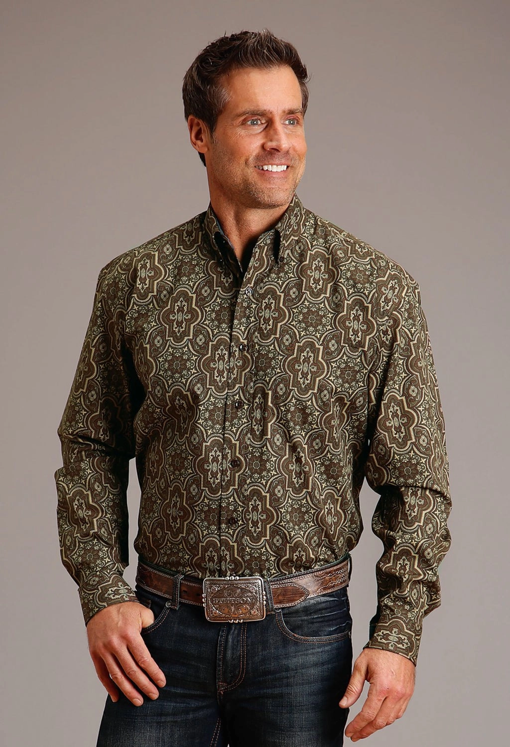 Stetson Mens Grandiose Paisley Brown 100% Cotton L/S Shirt Easy Fit Festival Outfit