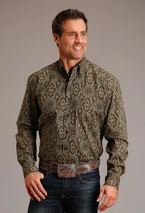 Stetson Mens Grandiose Paisley Brown 100% Cotton L/S Shirt Smooth Feel Stetson Mens Grandiose Paisley Brown 100% Cotton L/S Shirt Corporate Wear Loose Comfort