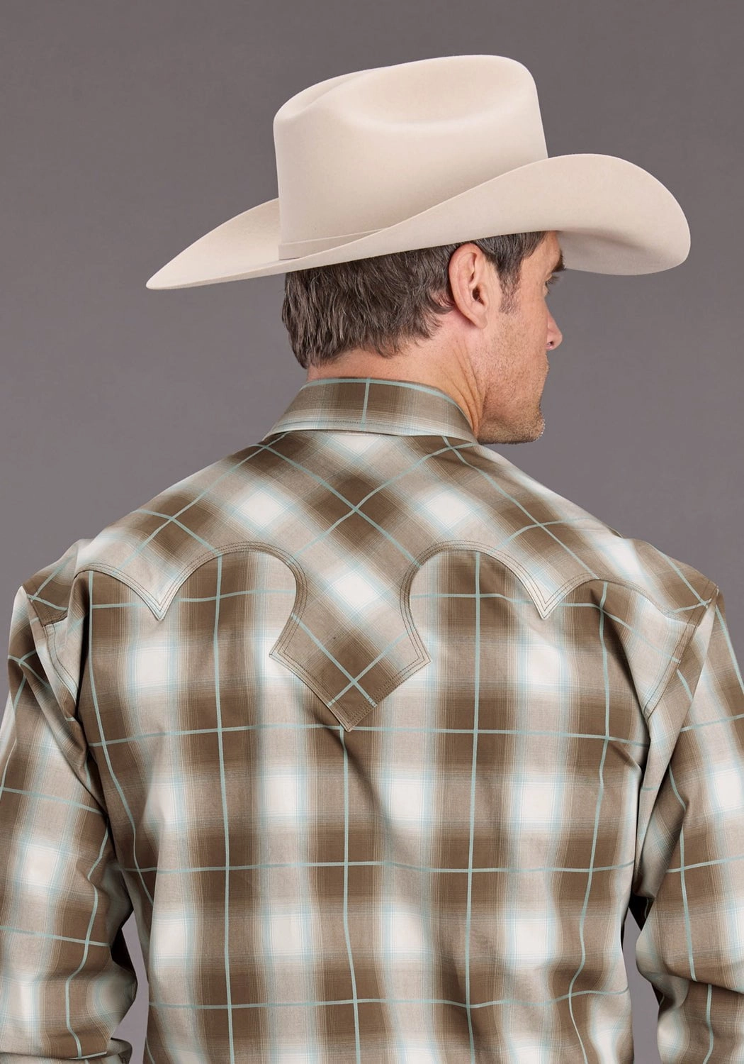 Mountain Escape Stetson Mens Sandy Ombre Plaid Brown 100% Cotton L/S Shirt