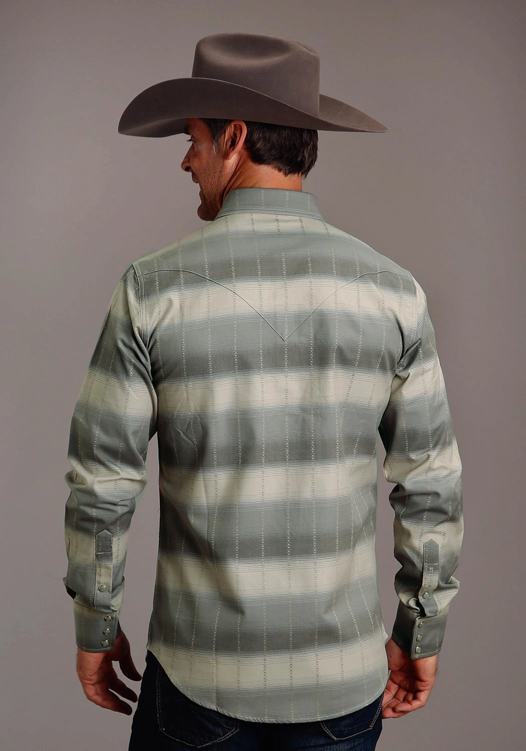 Stetson Mens Serape Dobby Brown 100% Cotton L/S Shirt Athletic Cut Winter Fashion