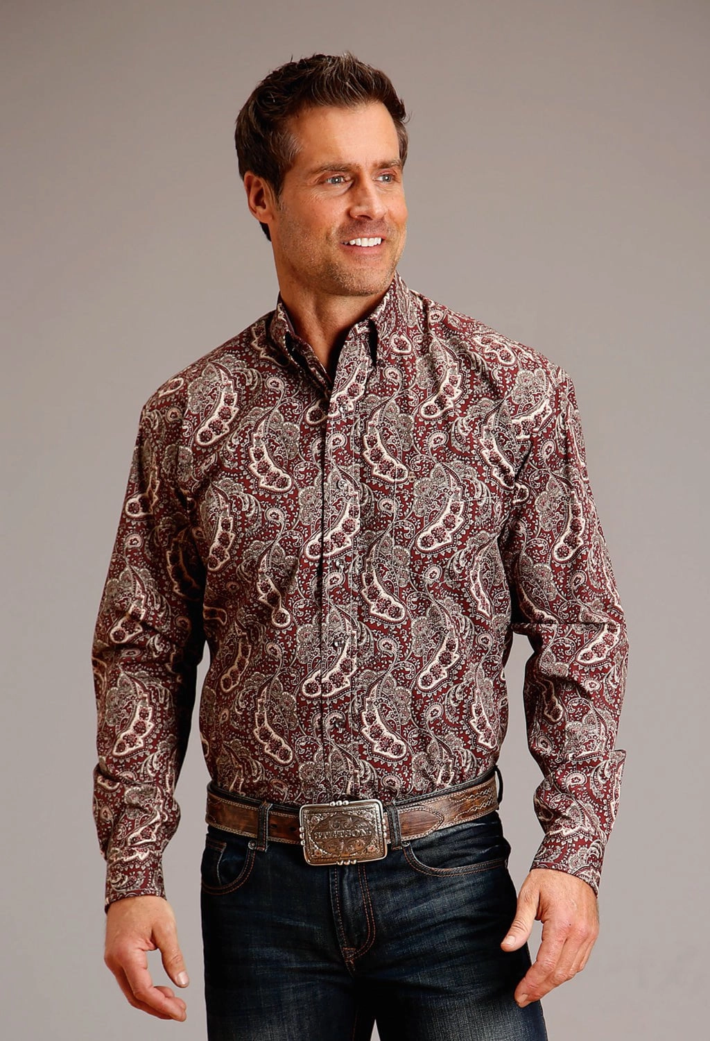 Street Comfort Stetson Mens Siren Paisley Wine 100% Cotton L/S Shirt